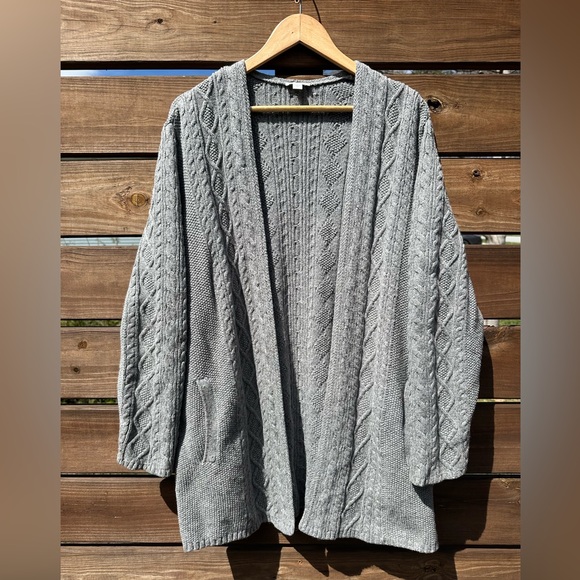 J. Jill Sweaters - J. Jill Women’s Gray Cable Knit Open-Front Wool Blend Cardigan